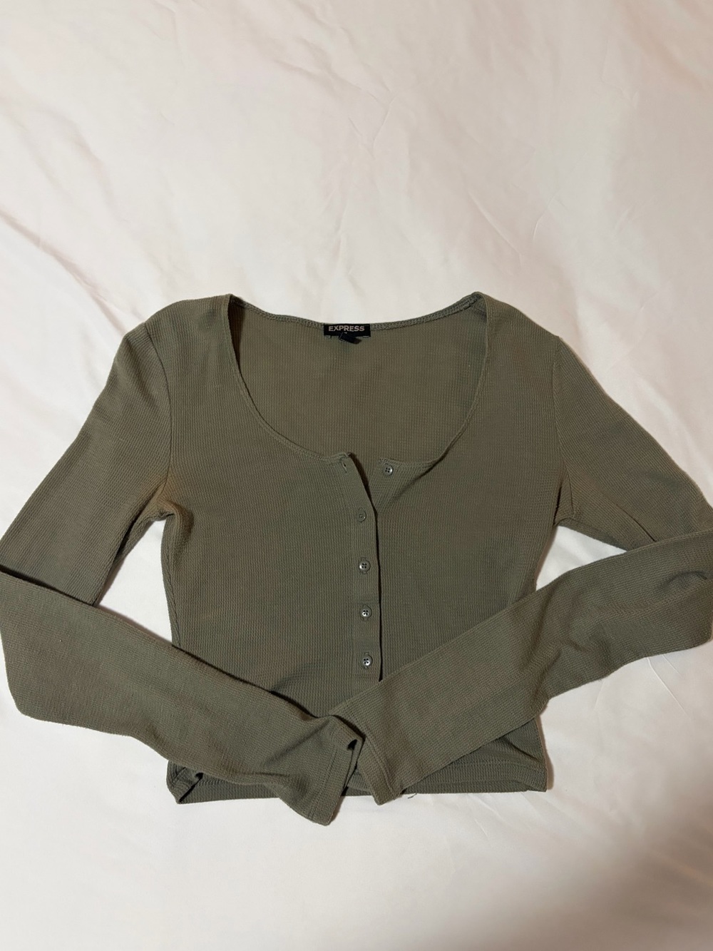 Express Olive Scoop-Neck Long Sleeve Henley